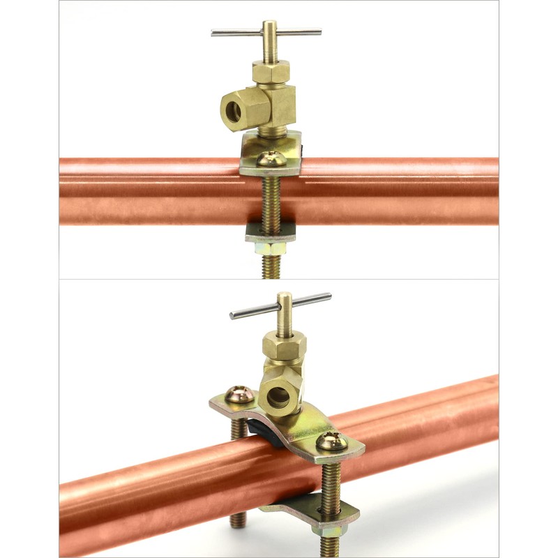 QWORK Self-Tapping Saddle Valve, Pack of 2, Copper Needle Valve