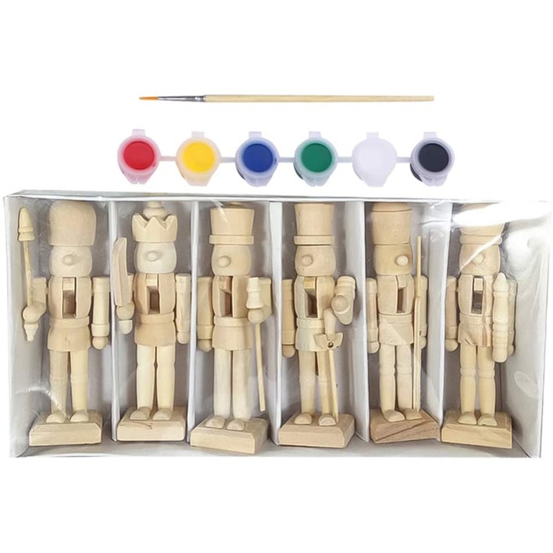 6pcs 12cm Christmas Nutcracker Ornament Set Wooden Nutcracker Character Soldier