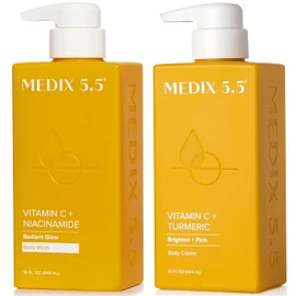 Medix 5.5 MEDIX Vitamin C Body Wash + Vitamin C Body Lotion & Face Moisturizer 2PC Skin Care Set | Anti Aging Body Lotion + Body Cleanser Skincare Set For Women, Men, Dry Skin, & Smoother Looking Skin, 2-Pack