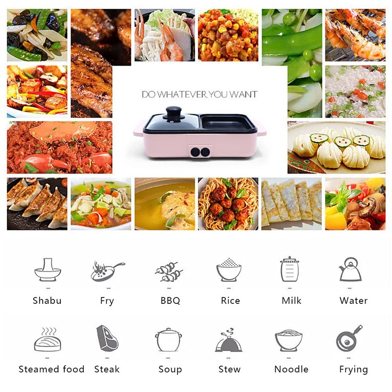 CNCEST Electric Hot Pot with Grill,1200W 2 In 1 Multifunction