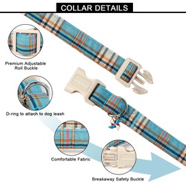 Lionet Paws Boy Dog Collar- Cute Blue Plaid Dog Collars with Plastic Buckle, Light Adjustable Dog Collars for Small Medium Dogs