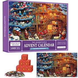 Advent Calendar 2024 Jigsaw Puzzle,Christmas Cottage Puzzle,1008 Pieces Christmas Family Holiday Puzzle,24 Boxes Puzzle for Christmas Countdown,Christmas Home Decors Gift for Adult,Kids