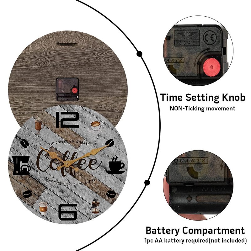 TIANCENTRAL H Rustic Kitchen Wall Clock Wooden Office Coffee Decor