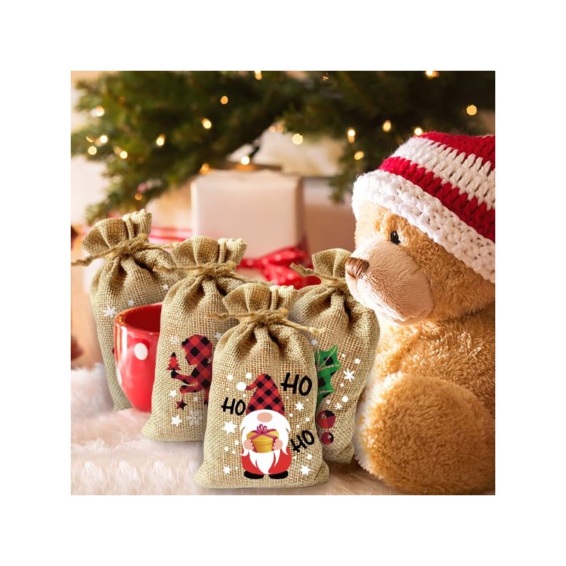 VEYLIN Christmas Hessian Bags, 12 Xmas Burlap Jute Gift Bag