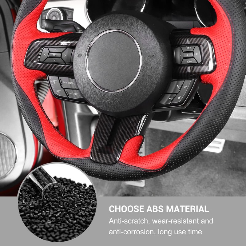 Jimen Compatible with Ford Mustang 2015-2023, Steering Wheel Cover Trim