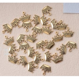 Ruwado 30 Pcs Tiara Charm Mini Metal Vintage Jewelry Pendant for DIY Making Necklace Bracelet Necklace Jewelry Making Crafting Accessories Earring Zippers (Antique Gold)