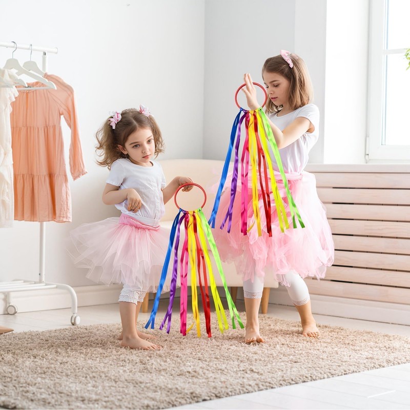 Funver Rainbow Dance Ribbons, 45cm Colorful Gymnastics Rhythm Ribbons with