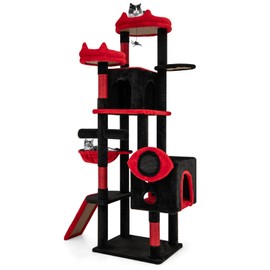 Tangkula Gothic Cat Tree for Indoor Cats, Large Cat Tower w/ 2 Cat Condos, 2 Plush Perches, Spooky Dangling Balls, Scratching Posts, Basket Bed, Sisal Ramp, Multi-Level Pet Play House (62inch)
