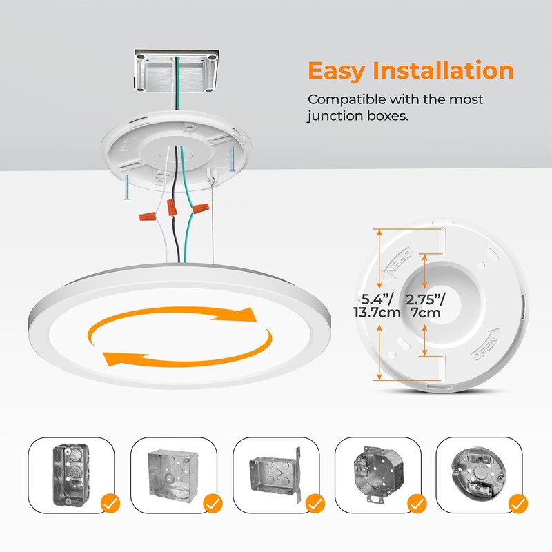 BLNAN LED Flush Mount Ceiling Light, 12 Inch 24W 3000K/4000K/5000K