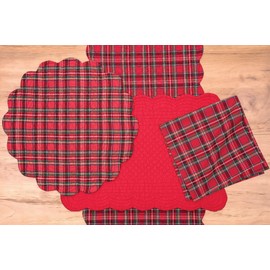 C&F Home Red Plaid Single Rectangular Cotton Quilted Cotton Reversible Machine Washable Placemat Rectangular Placemat Red