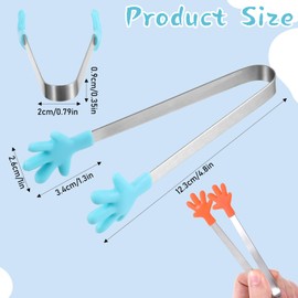 JIYIN 4 PCS Silicone Mini Tongs, 5 Inch Hand Shape Silicone Food Tongs Small Kids Tongs Colorful Kitchen Tongs for Serving Food Cooking Appetizers Ice Cube fruits Sugar(Red Yellow Orange Blue)