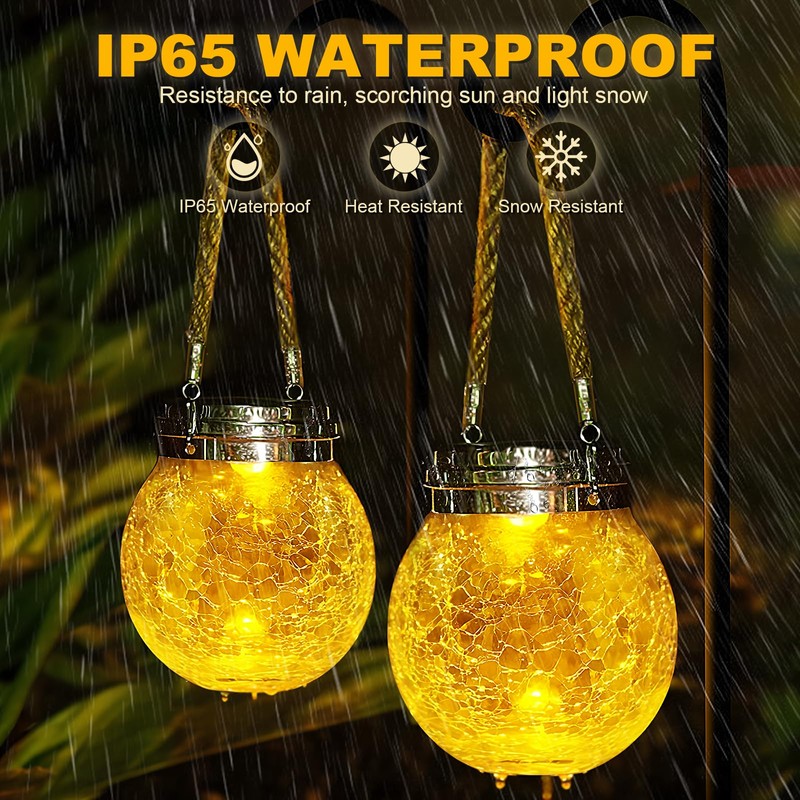 DBF 2 Pack Solar Lanterns Outdoor Waterproof IP65, Heavy Crackle