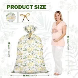 Extra Large Baby Gift Bag 48"x 36" Jumbo Plastic Present Bag Eucalyptus Leaves Shower Birthday Large Gift Wrapping Bags Oversized Oh Baby Sage Green Gender Reveal Party Favors
