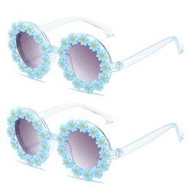 2PCS Round Flower Sunglasses for Girls White Flower Shaped Cute Glasses UV 400 Protection Outdoor Beach Girl Boy Gifts