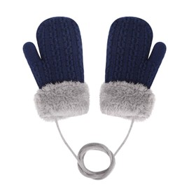 Children's double knitted gloves, mittens made of wool, plush winter for children 1-4 years. - blue