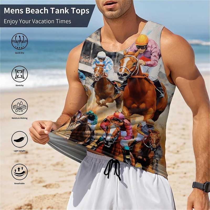 Cool Horse Mens Beach Tank Tops Novelty Graphic Quick Dry