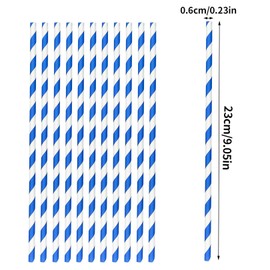 Pack of 100 Oktoberfest Decorative Straws, Blue White Striped Paper Straws, Decorative Oktoberfest Drinking Straws, Disposable Biodegradable Straws, for Oktoberfest, Birthday, Weddings, Party