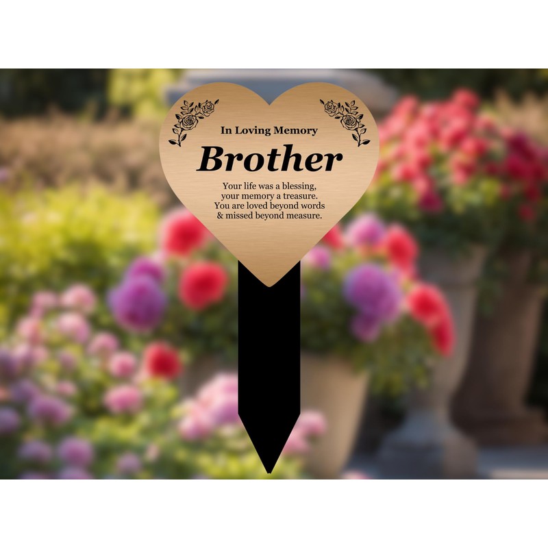 OriginDesigned Brother Heart Shaped Engraved Memorial Plaque Stake - Copper