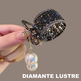 Women Small Hair Clip, Rhinestone Hair Clip Pearl Tassel Claw Clip, Retro Black Diamante Hair Accessories, Elegant Crystal Ponytail Holder Prom Party Metal Hair Clips for Thick Hair
