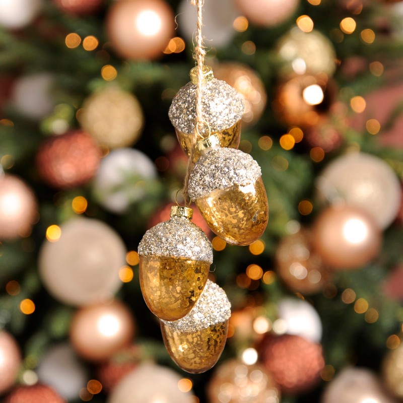 4 x Hanging Copper Glass Acorn Christmas Decoration Autumnal Displays