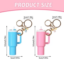 QKEPCY Mini Cup Keyring for Car Keys, Removable Cup Keyring, Women's Bag Charm Key Rings for Bag, Lip Balm Key Ring with Bee Pendant, Pink & Blue, Unit size