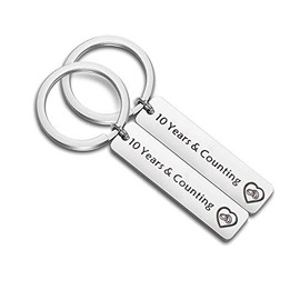 QIIER Anniversary Keychain Couples Keychains Set 1st 5th 10th 20th Wedding Anniversary Key Chain Couples Jewelry Anniversary Keepsake for Boyfriend Girlfriend Husband Wife (10th)