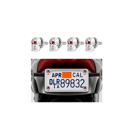 Sandfren Skull Car License Plate Screws, 4PCS Vehicle Tag Plate Frame Bolts, Automotive License Fasteners Replacement Kit Accessories, Universal for SUV Motorcycle Truck (Silver)