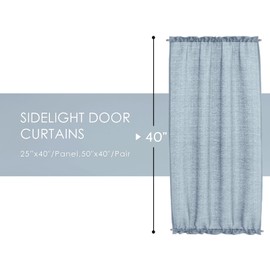 Melodieux Dusty Blue Semi Sheer Sidelight French Door Curtains 40 Inch Length, Linen Look Front Door Voile Drapes Patio Sliding Glass Door, 25 by 40 Inch, 2 Panels