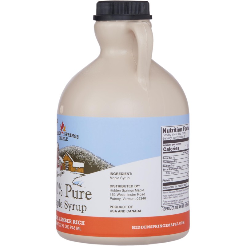 Hidden Springs Maple Amber Rich Quart 100% Pure Maple Syrup