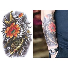 【タトゥーシール】 大きめサイズ☆金の鯉、蓮の花☆ 防水 刺青 入れ墨