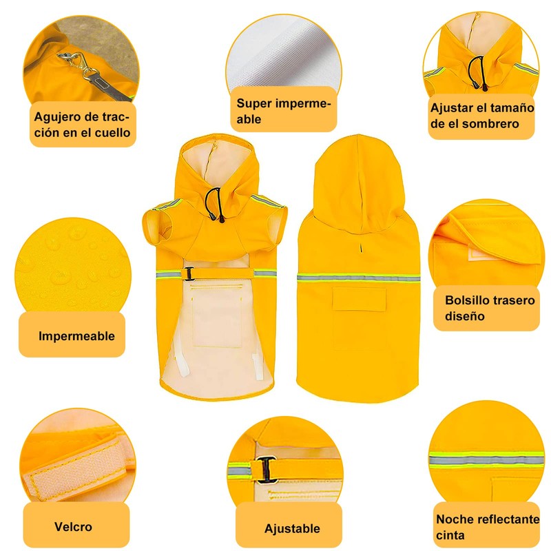 Havenfly Impermeable para Perros con Capucha con Rayas Reflectantes，Ajustable，Resistente al