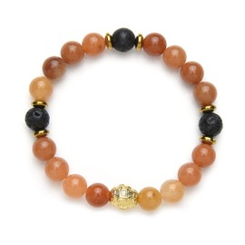 Fukugems Orange Aventurine Lava Yoga Mediation Bracelet for Woman Man Yoga Chakra Crystal Healing Happy Mood Bracelet Relaxing Praying Bracelet,M007