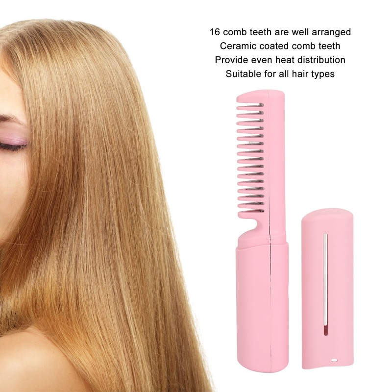 Cordless Hair Straightening Brush Prevent Damage USB Rechargeable Hair Straightener