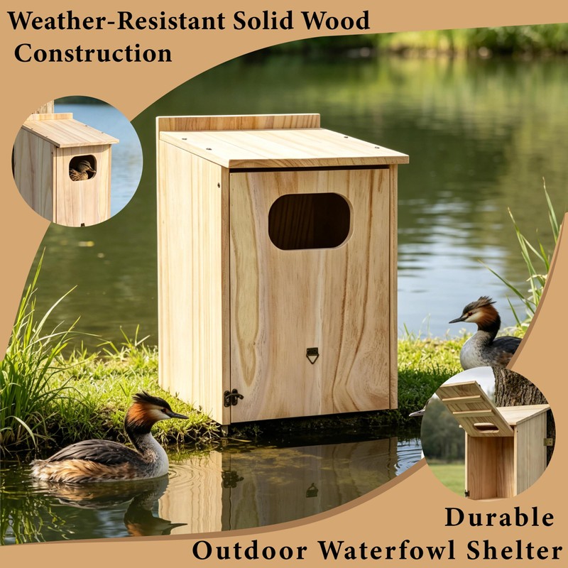 Wood Duck House, Sturdy Weather-Resistant Nesting Box and Shelter