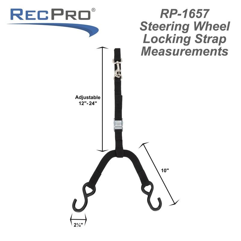RecPro Steering Wheel Lock Strap with Ratchet and Hooks |