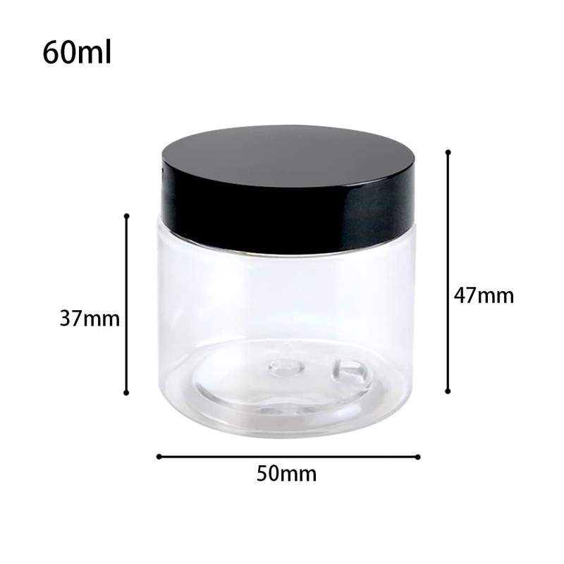 BiBiFly 60ml 30pcs Clear Plastic Round Jars with Black Lids,