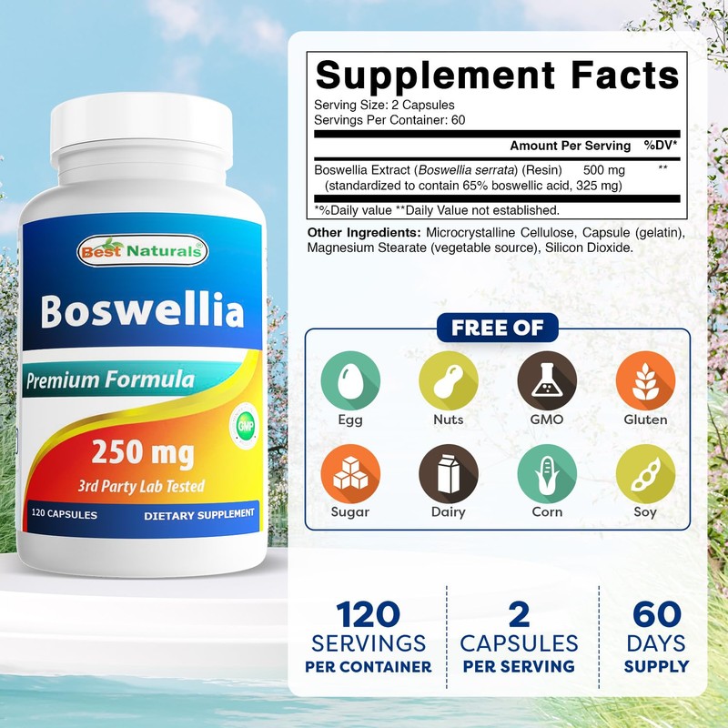Best Naturals Boswellia 250 mg 120 Capsules - Standardized to