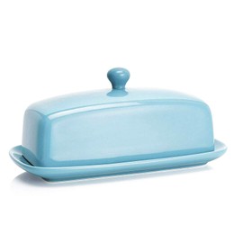 Sweese Butter Dish with Lid, Porcelain Butter Keeper, 7.8 Inch Butter Holder with Handle Cover, Butter Container Perfect for East West Coast Butter, Turquoise