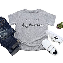 IOEGW Kids B is for Big Brother T-Shirt Funny Pregnancy Announcement Gifts Shirt Cute New Baby Sibling Tee Tops Grey 5T