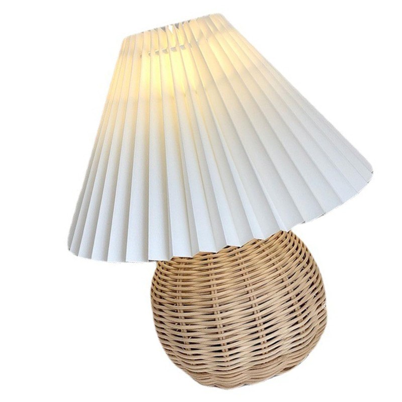 Mingzhe Rattan Pleated Table Lamp - Vintage Aesthetic - Brown