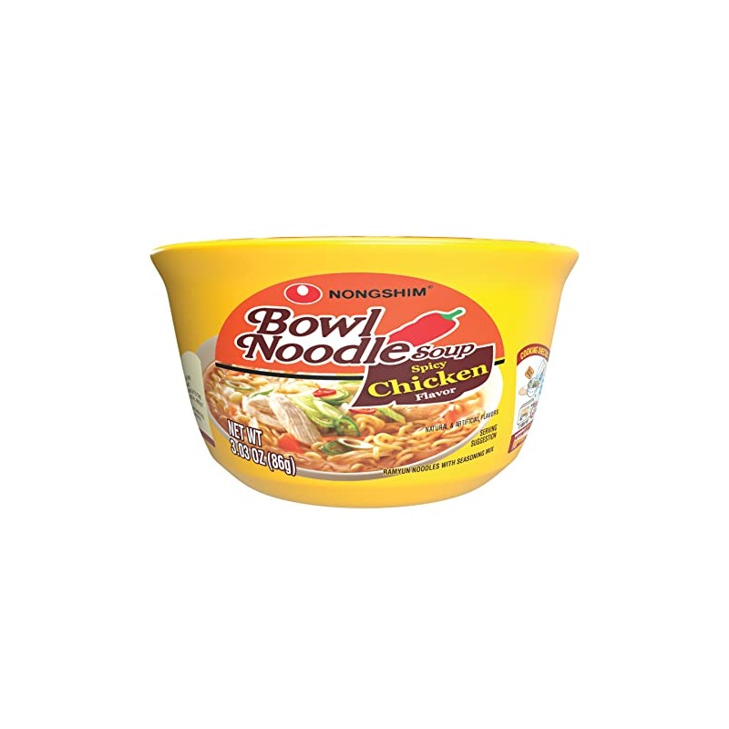 Nongshim Spicy Chicken Noodle Soup Bowl Soup Mix, 6 Pack,