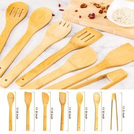 Eisinly Wooden Spoons for Cooking 7-Piece, Kitchen Nonstick Bamboo Cooking Utensils Set, Healthy Bamboo Wooden Spatula Spoon for Cooking