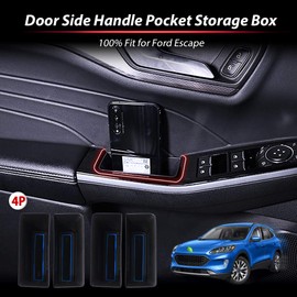 Autorder - Caja de almacenamiento lateral para puerta Ford Escape 2025 2024 2023 2022 2021 2020 accesorios apoyabrazos teléfono contenedor puerta organizador asa bolsillo bandeja con 2 alfombrillas de