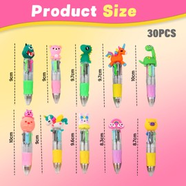 SRunDe Pack of 30 Retractable Ballpoint Pens Children, Mini 4 Colours Cartoon Ballpoint Pen Retractable Ballpoint Pen for Children Students Homework School Office Gifts