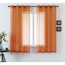 DUALIFE Cortinas Cortas Traslúcidas de 45 Pulgadas de Largo, Naranja Quemado para Baño, Juego de 2 Paneles con Ojales, Cortinas Cortas Transparentes para Dormitorio, Cocina, 52x45 Pulgadas de Largo