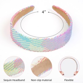 WOVOWOVO 2pcs Sequin Headbands for Women Colorful Wide Head Bands for Women's