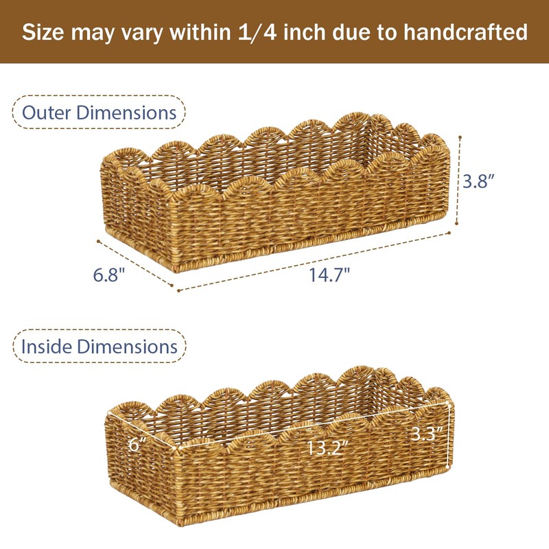Scalloped Toilet Paper Basket: Water-Resistant Handmade Organizer - Natural Tan