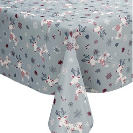 Karina Home Scandi Christmas Reindeer PVC Vinyl Wipe Clean Oilcloth Tablecloth (500cm x 140cm, Blue)