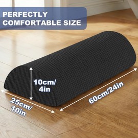 DUJUIKE Half Moon Bolster Pillow with Straps, Knee Pillow for Back Sleeping, Under Knee Pillow for Sleeping, Relieves Pain in Legs and Knees, Machine Washable Cover, 24" X 10" X 4", Black