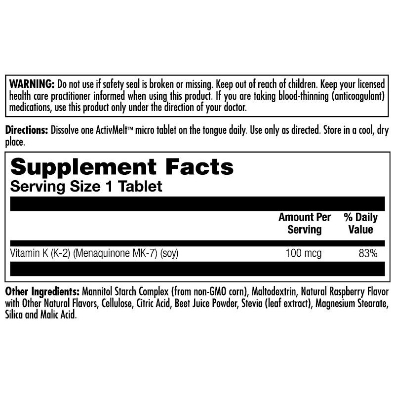 K-2 MK-7 ActivMelt® Instant Dissolve Tablets Springtok Healthcare